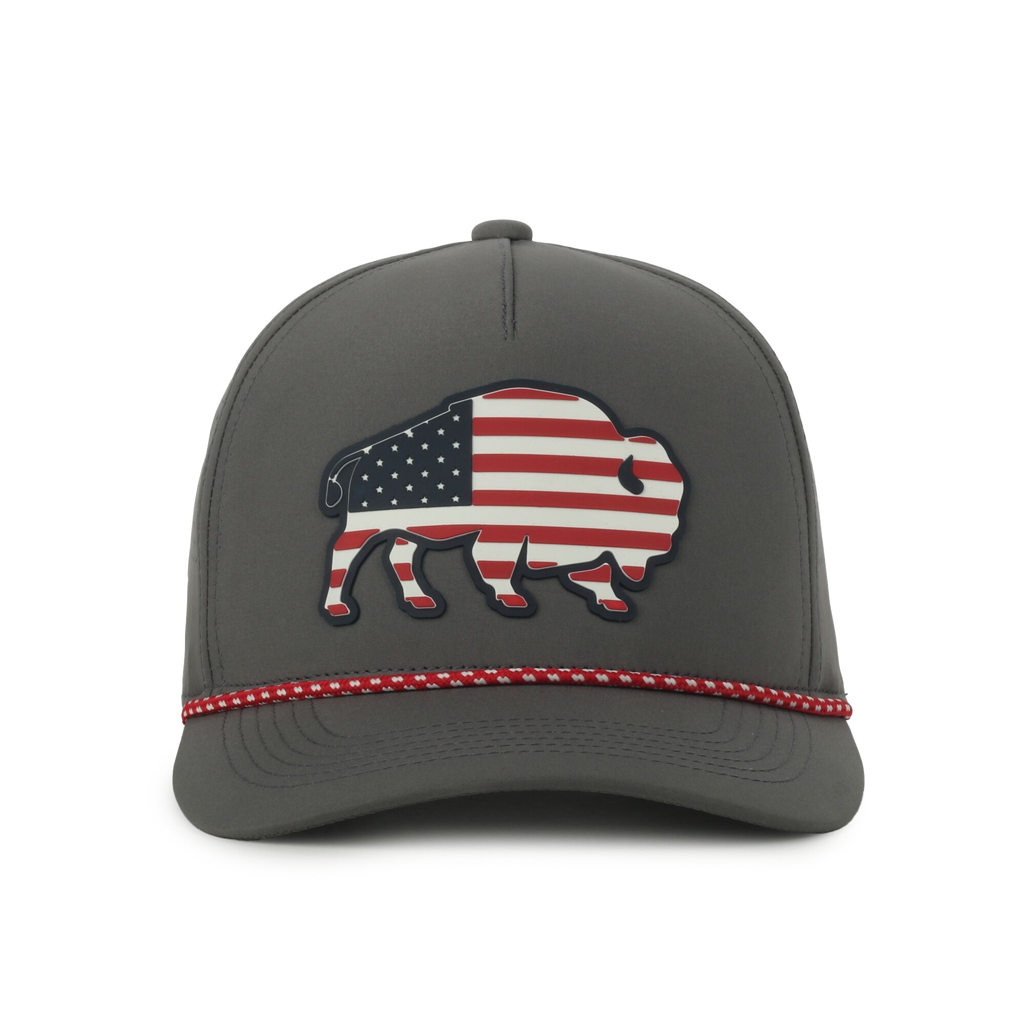 Outdoor Cap American Flag Buffalo Cap Charcoal Premium Pongee Red and White Rope